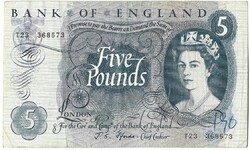 5 font pound pounds 1966-70 Anglia J.S. Fforde Erzsébet királynő