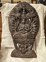 Kézzel faragott buddhista fali oltár / szobor – Ezerkarú Guanyin sárkányokkal