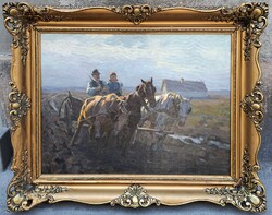 Viski János (1891-1987) : Hazafelé, 60x80 cm.
