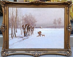 Sashegyi Kálmán (1886-1940): Winter hunting, 60x80 cm.