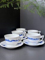 Antik vintage Zsolnay porcelán manófüles 5 fős kávéskészlet kék színű virágmintával