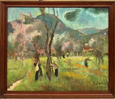 Balla József (1910-1991) Gyümölcsszedés Nagybányán