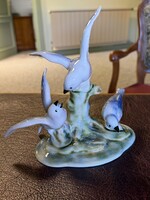 Nagy méretű német kézzel festett porcelán pinty család kb 18x18cm - 101-22