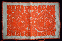 Hímzett vászon erdélyi írásos kézimunka párna huzat díszpárna szív pár minta  61x40 cm kalotaszegi