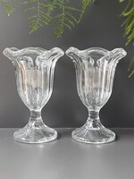 Vintage olasz Fidenza üveg tulipán fagylaltos kelyhek levél motívummal