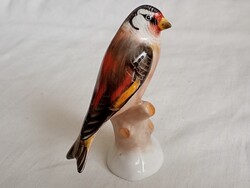 Porcelán madár figura Aquincum kézzel festett  tengelic 7x4x11cm retro