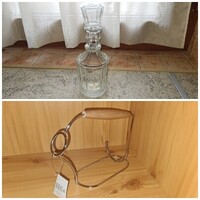 Whisky konyak bor kínáló üveg + Krómozott bortartó állvány új