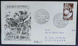 FK1 / Spanyol Szahara 1952 V. Ferdinánd katolikus király bélyeg FDC-n (futott levélen 0006-s sorszám