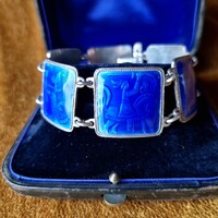 Made by Norwegian master David Andersen in the 1930s-40s, 925 sterling silver blue guilloché enamel
