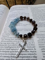 EteRi fUvaLLaT - Women's Mineral Bracelet (Aquamarine, Smoky Quartz, Hematite, Strass Cross Charm)