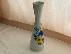 Porcelán váza Ø8x25cm Aquincum kék és sárga virágmintával retro