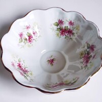 Elegáns English Fine China rózsaszín virágos, aranyozott porcelán kistál 15cm