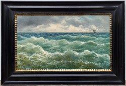 95x63cm !! Mendlik Oszkár (1871 - 1963) Vitorlás a Tengeren c. festménye Eredeti Garanciával!