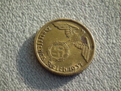 Németország, horogkeresztes birodalmi 10 Pfennig (Reichspfennig), 1937 J
