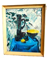 Vinkler László: Csendélet whiskeys üveggel (1963) – 75x60 cm