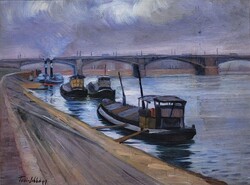 Turi-Jobbágy József - Budapest Margit Híd 1920 körül c. olajfestménye Eredeti Garanciával!