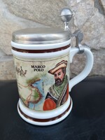 Bareuther Waldsassen Marco Polo porcelán söröskorsó ón fedéllel – 14,5 cm