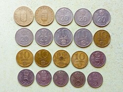 Magyarország 20 db Különböző Érme 5 10 20 100 Forint 1971-1995