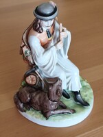 Zsolnay nagyméretű Furulyázó juhász kutyával – I. osztályú, hibátlan gyűjtői állapotban (Izsó M.)
