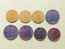 Olaszország 8 db Különböző Érme 50 100 200 Líra 1976-1995