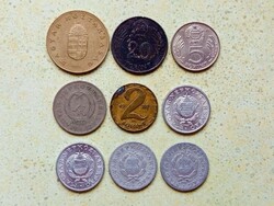 Magyarország 9 db Különböző Érme 1 2 5 20 100 Forint 1950-1995