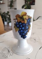 Izraeli porcelán Kiddus pohár szőlőmintával és héber szöveggel