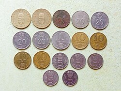 Magyarország 17 db Különböző Érme 5 10 20 100 Forint 1971-1995