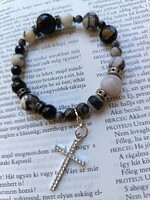 SZiKráZó gÓtiKa - női ásvány karkötő (ónix, hálós jáspis, fehér achát, hópehely obszidián)