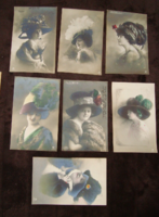 7 antik kalapos nő fotólap /Szabó Albert/ Szabó Ilonka Debrecen levelezés 1910-es évek