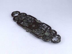 2A953 Régi faunfejes antik görög stílusú, bronz öntvény bútordísz dísztárgy 26 x 8.4 cm