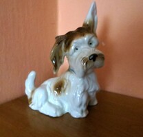 Régi retro német porcelán terrier kutya figura Wagner & Apel Lippelsdorf stílus 14 cm