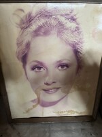 Eredeti retró keretezett női portré / poszter (1970-es évek)