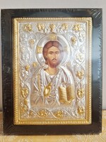 Jézus Krisztus Ortodox ikon fatáblán , jelzett darab  19 x 23,5 cm