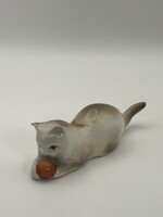 Hollóházi porcelán macskafigura – jelzett, szép állapotban