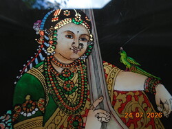 MIRÁBÁJ költőnő  és szent Tradicionális indiai TAMIL NADU Thanjavur Indiai üvegfestmény 22K arannyal
