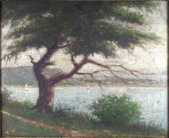 2B011 XX. századi festő : Tóparti táj vitorlásokkal (Claude Monet adaptáció.)