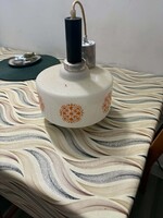Retro opálüveg mennyezeti függőlámpa narancssárga mintával ('70-es évek)