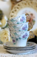 Gyönyörű, századfordulós, kézi színezésű és aranyozású porcelán teás szettek