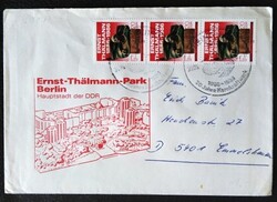 NDl3014x3 / Németország - NDK 1986 Ernst-Thälmann parki emlékmű bélyeg 3 db levélen