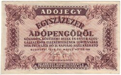 100000 tízezer adópengő 1946 sorszám nélkül 2.