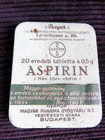 1930-as Évek Bayer Aspirin Gyógyszer Fém Doboza Eredeti Magyar Papír Szalaggal