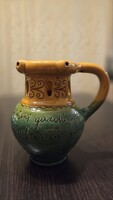 Mónus Ferenc (Hódmezővásárhely) – Jelzett népi kerámia tréfás csalikorsó (14 cm) - Hibátlan