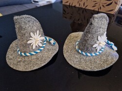 2 db bajor/Tirol stílusú filc díszkalap – Edelweiss díszítéssel magassága 7cm, karima átmérője 9cm