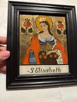 Lendületes üvegre festett kép Szt. Elizabeth.