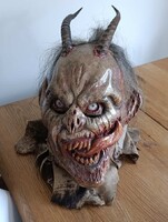 Authentikus vintage részletgazdag fából faragott Krampusz maszk Ausztria folklór Méret S-M
