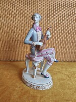 Hollóházi barokk lantos férfi porcelán figura A052