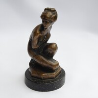 Antik szecessziós / art deco bronz női akt szobor márvány talpon – Fürdőző Vénusz 13 cm