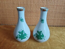 Herendi zöld Apponyi porcelán kisváza pár - 2 db A052