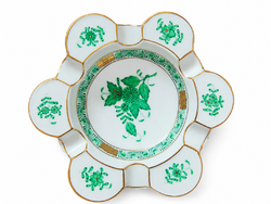 Hibátlan Herendi zöld Apponyi hamutartó, porcelán szivar hamutál