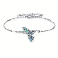 Abalone Kagyló Kolibri Madár Karkötő Gyöngyház Berakással 925 Tiszta Ezüst Platina Bevonat GiftboxÚJ